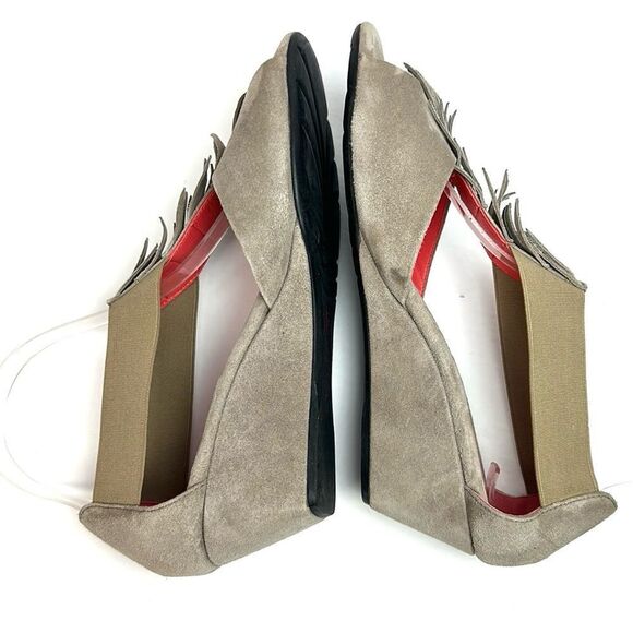 Pas De Rouge Italy Suede Nori Wedge Sandals Fridge Open Toe Taupe EUR 39 US 9 - Picture 7 of 15